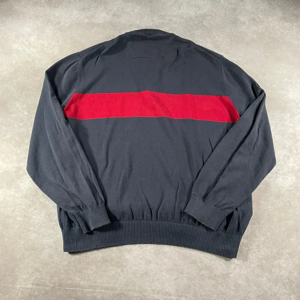 Vintage Nautica Blue Red Casual Quarter Zip Sweater Large
